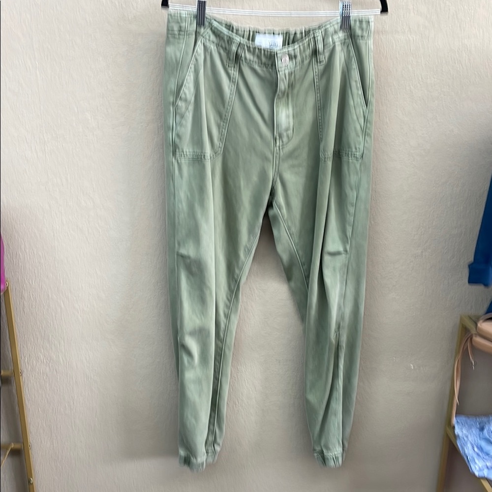 Green Casual Chinos with Elastic Waistband